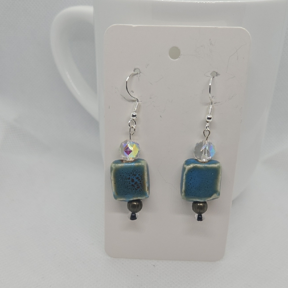Chic Blue and Silver Ceramic Earrings